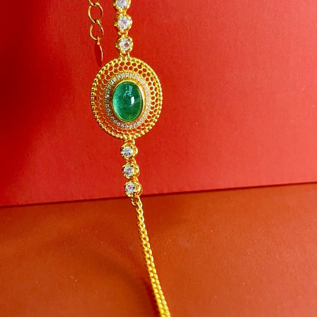 14k Gold 1.15 Ct Vivid Green Natural Emerald & Diamond & Sapphire Bracelet - 5