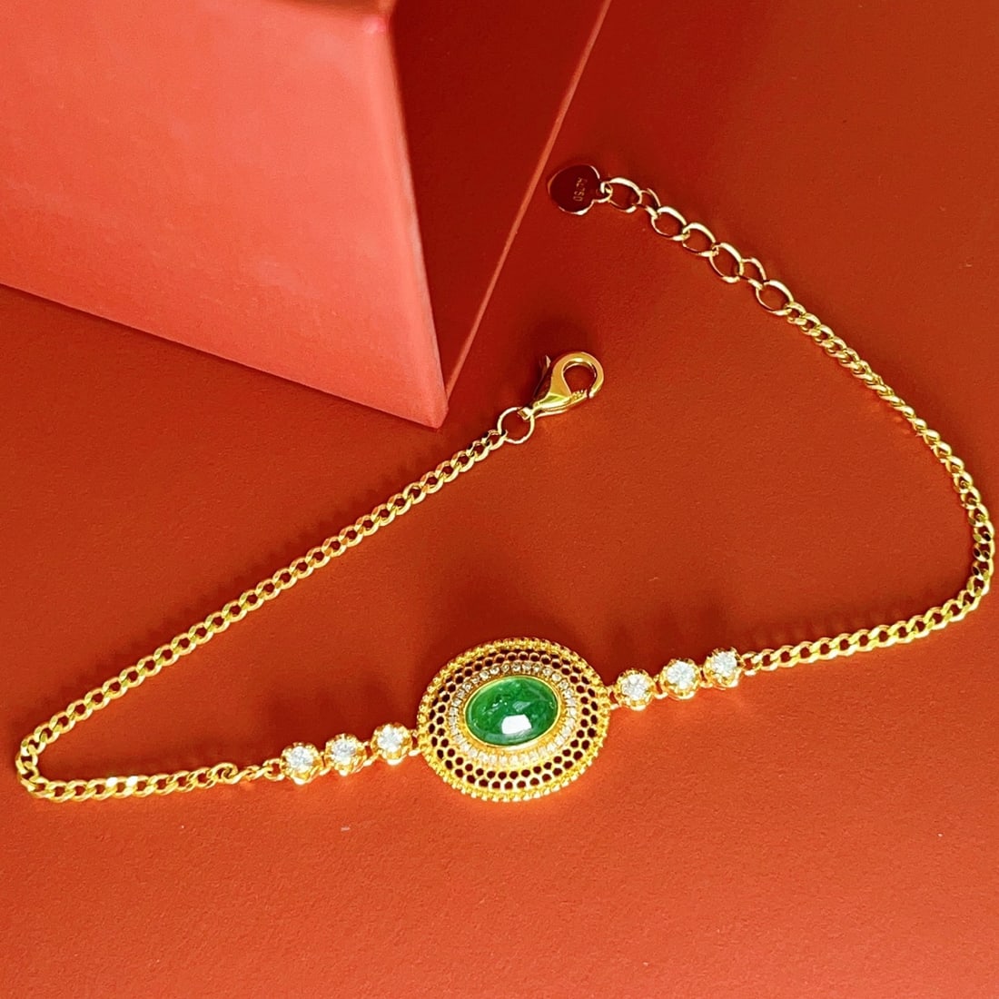 14k Gold 1.15 Ct Vivid Green Natural Emerald & Diamond & Sapphire Bracelet - 6