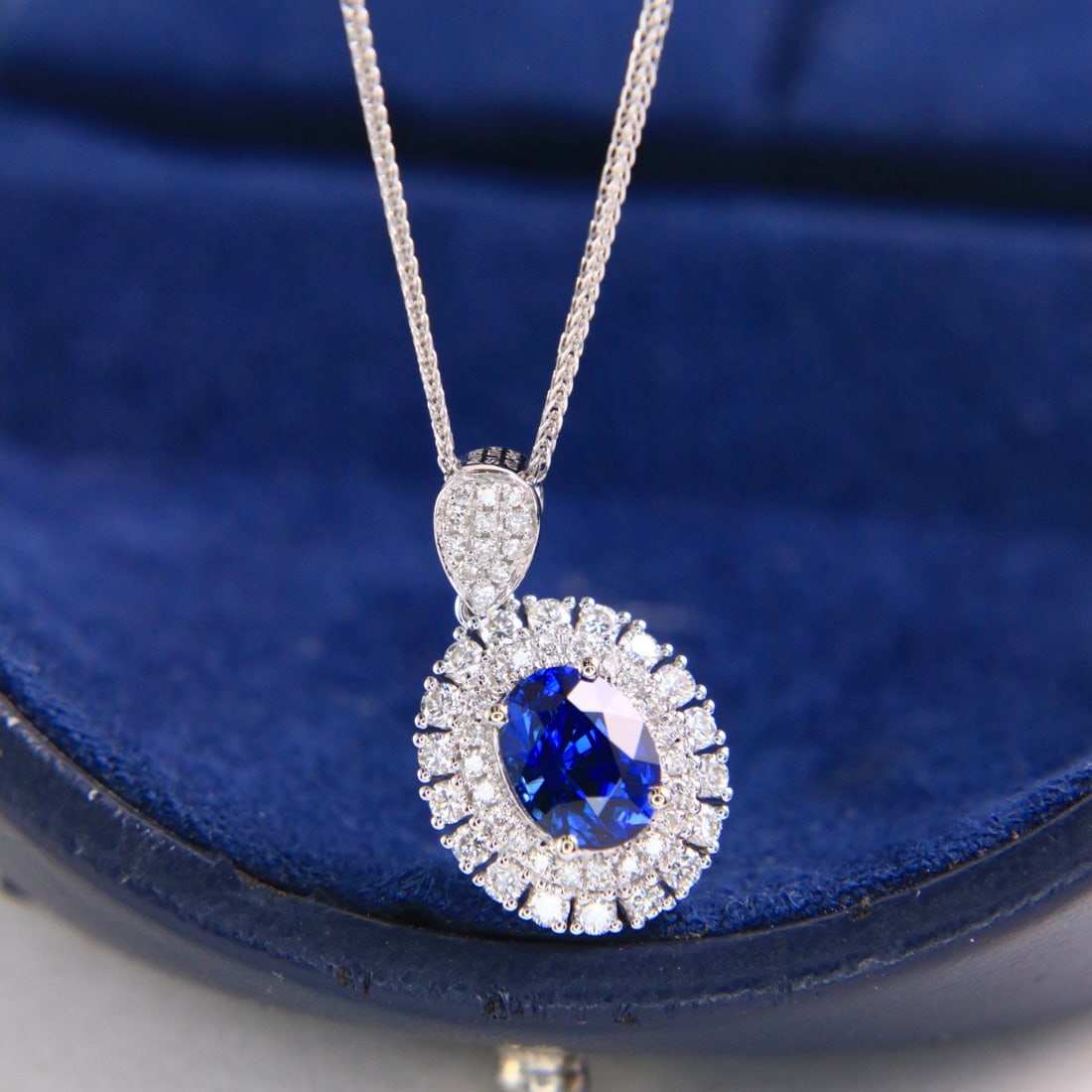 14k Gold 1.41 Ctw Natural Sapphire & Diamond Pendant( Without Chain ) - 2