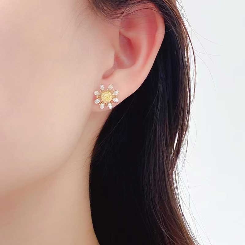 14k Gold 0.70 Ctw Natural Yellow Diamond & Diamond Earrings - 5