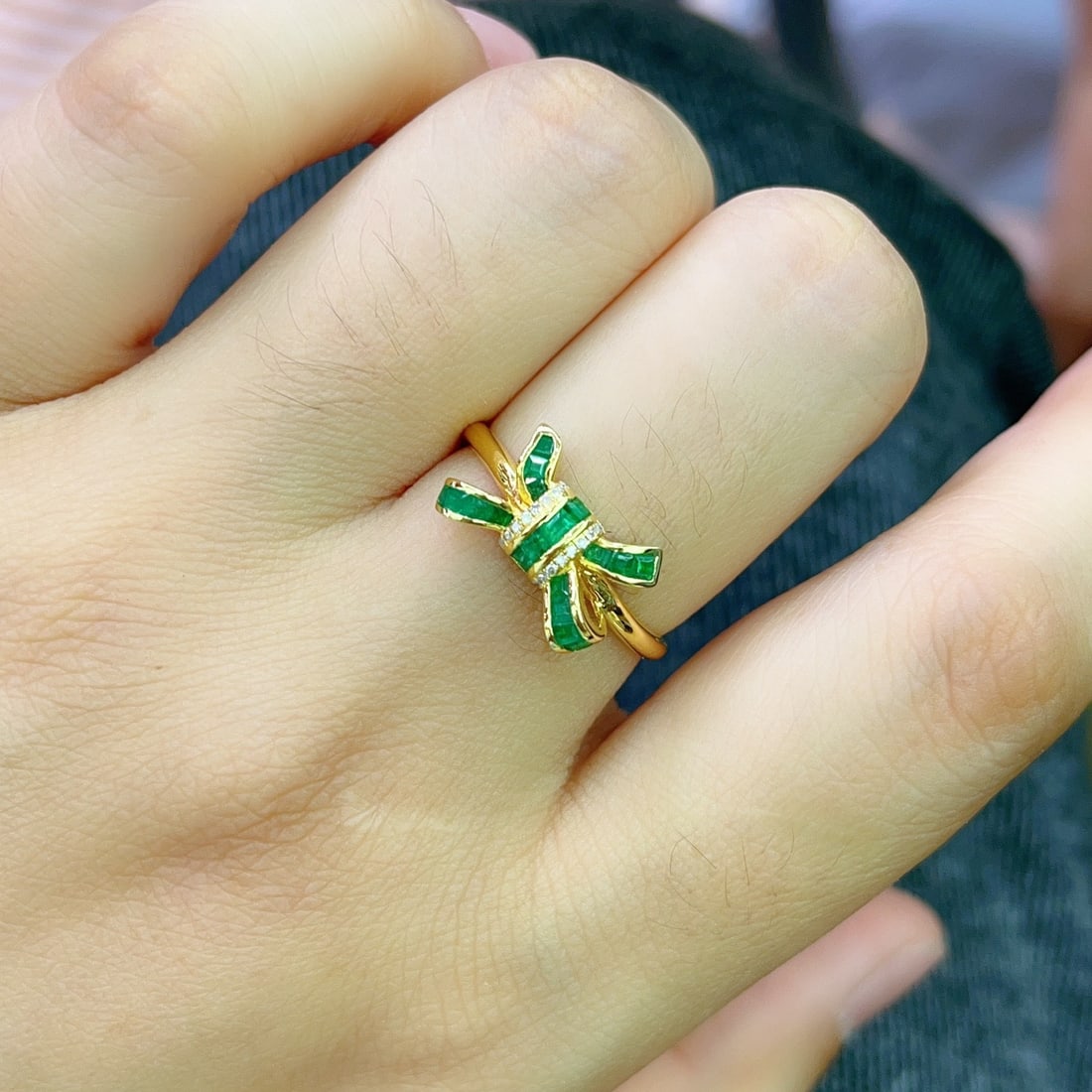 14k Gold 1.20 Ct Natural Emerald & Diamond Ring - 5