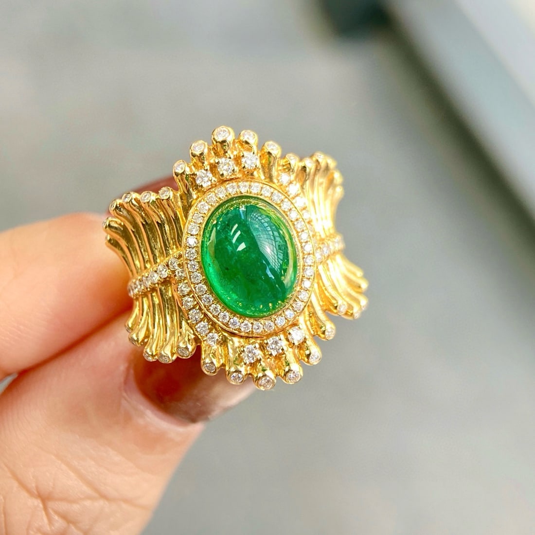 14k Gold 3.21 Ctw Vivid Green Natural Emerald & Diamond Ring - 2