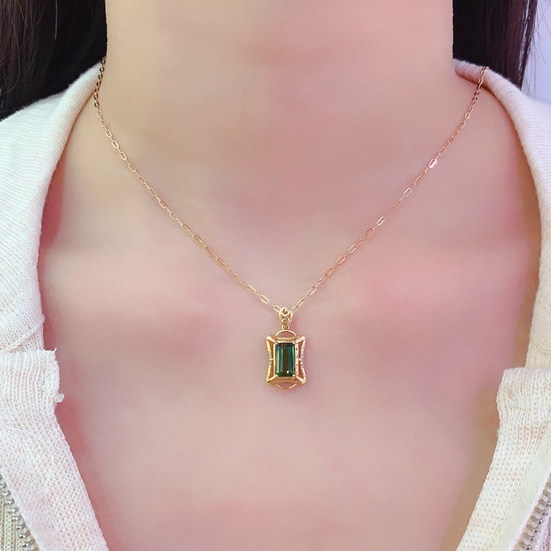 14k Gold 2.3 Ct Natural Tourmaline & Diamond Pendant( Without Chain ) - 5
