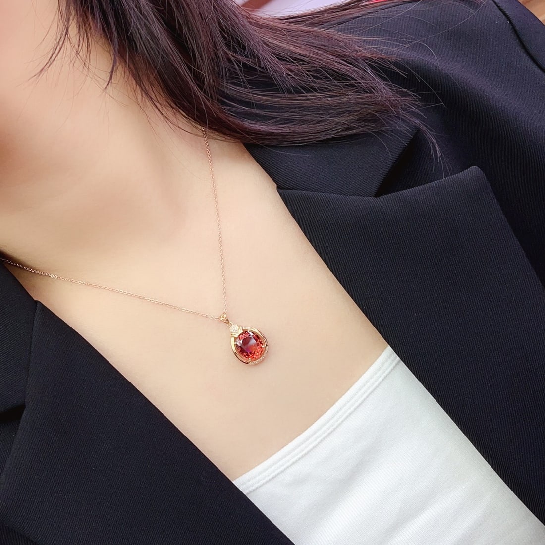 14k Gold 5.00 Ct Natural Tourmaline & Diamond Pendant( Without Chain ) - 4