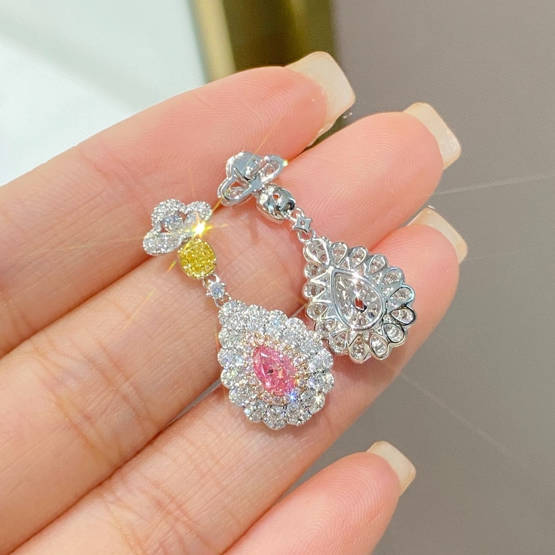 Gia Certified 14k Gold 2.38 Ctw Natural Pink Diamond & Diamond Earrings - 2