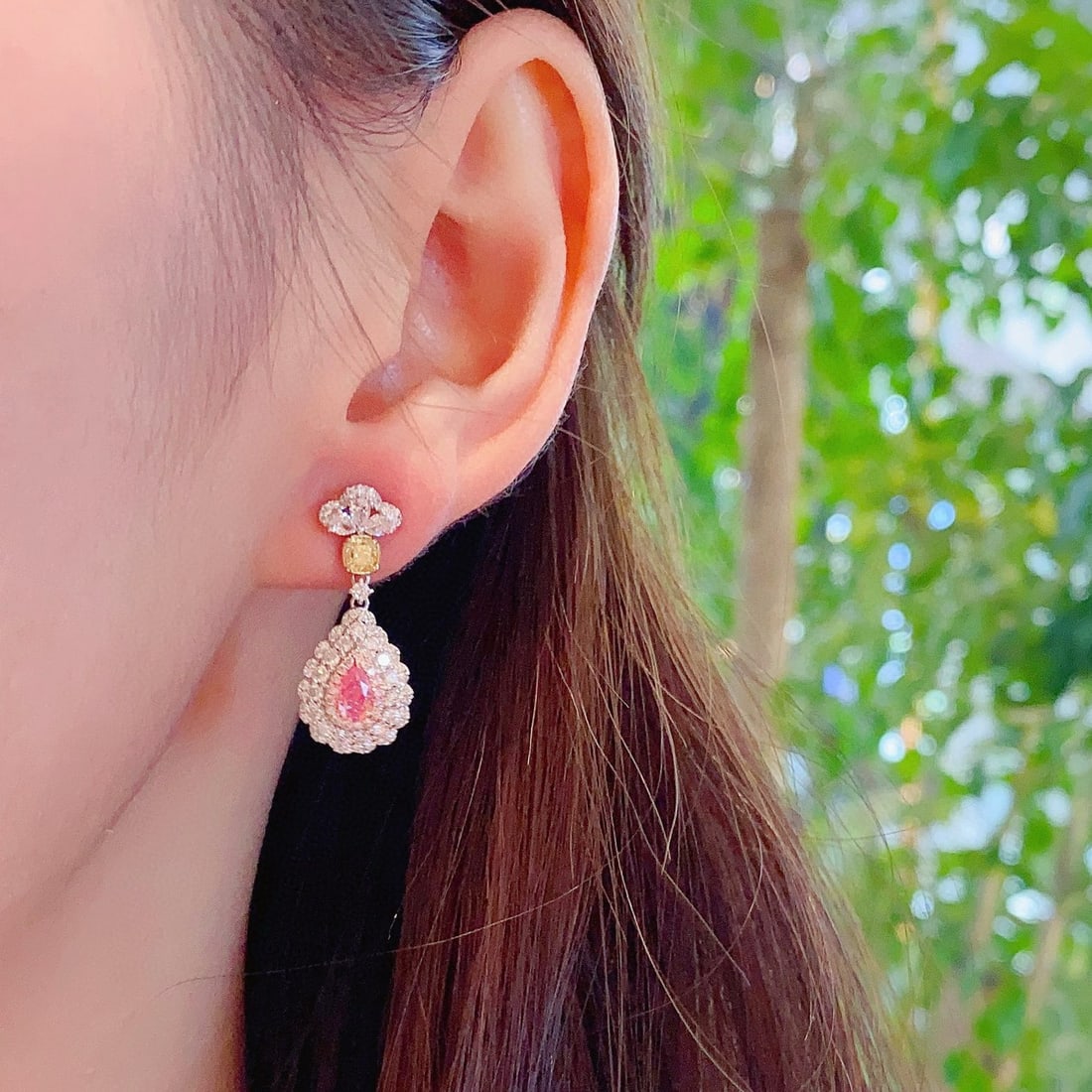 Gia Certified 14k Gold 2.38 Ctw Natural Pink Diamond & Diamond Earrings - 3