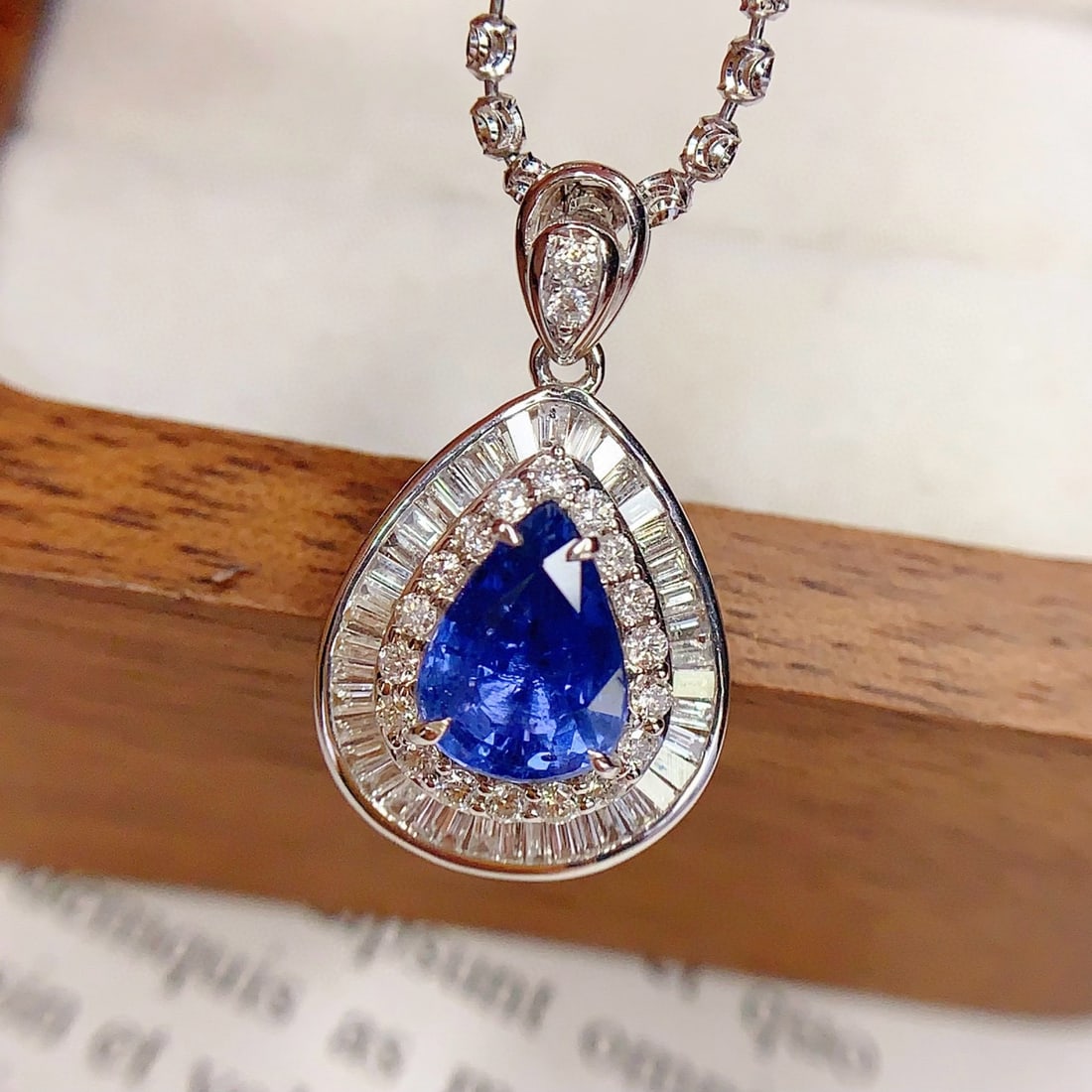 14k Gold 2 Ct Natural Sapphire & Diamond Pendant( Without Chain ) - 2