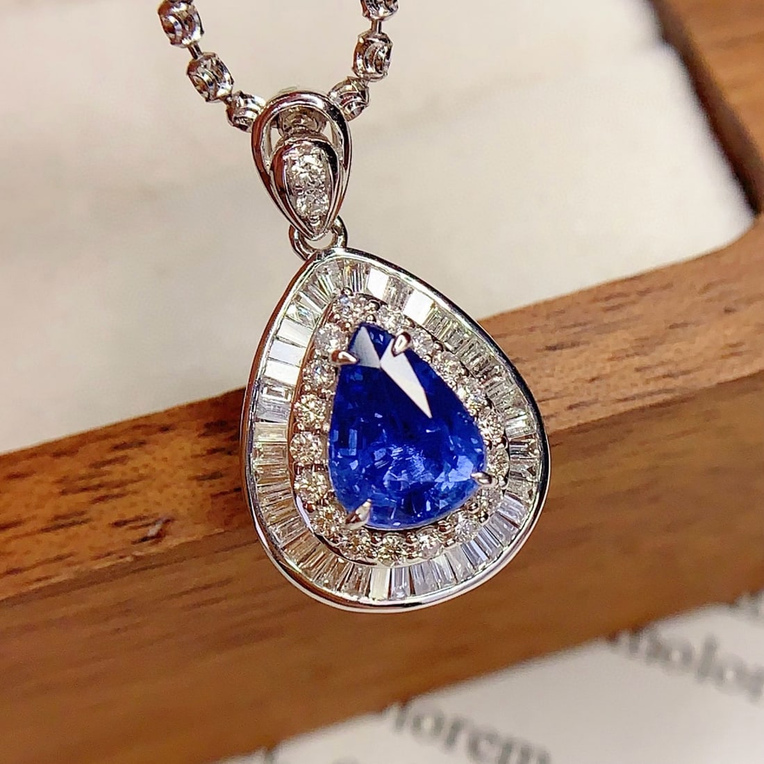 14k Gold 2 Ct Natural Sapphire & Diamond Pendant( Without Chain ) - 3