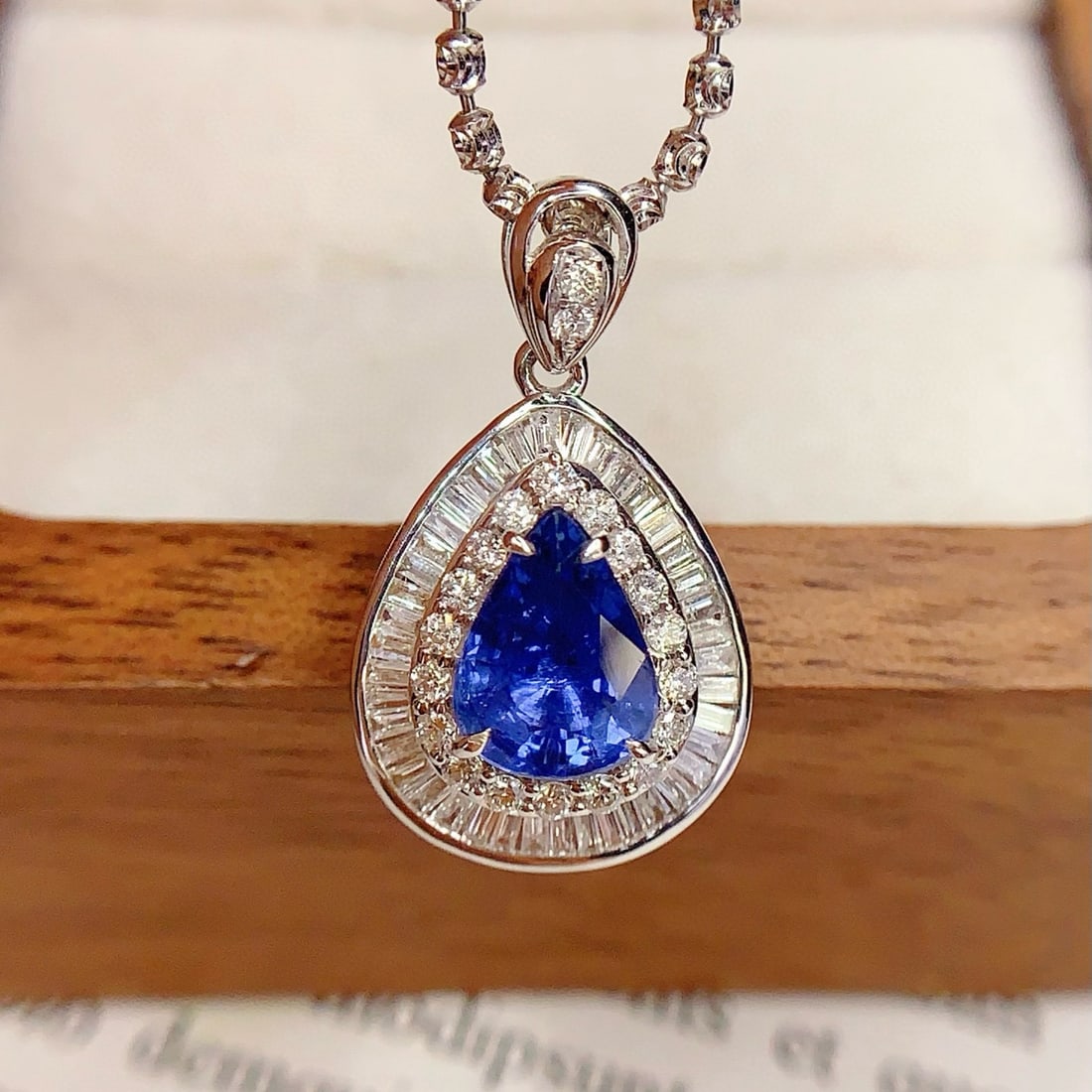 14k Gold 2 Ct Natural Sapphire & Diamond Pendant( Without Chain ) - 4