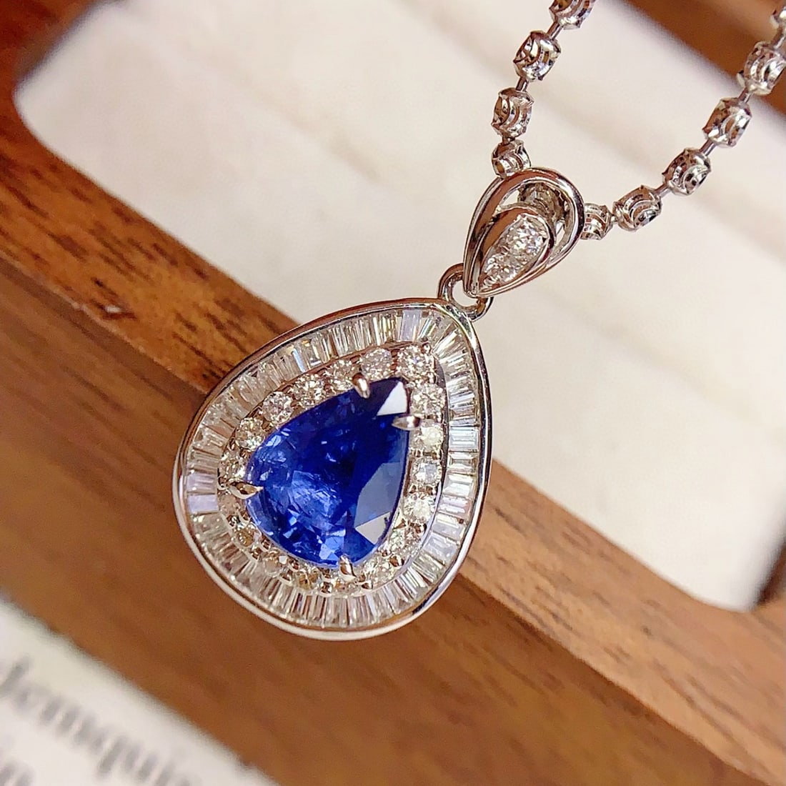 14k Gold 2 Ct Natural Sapphire & Diamond Pendant( Without Chain ) - 5