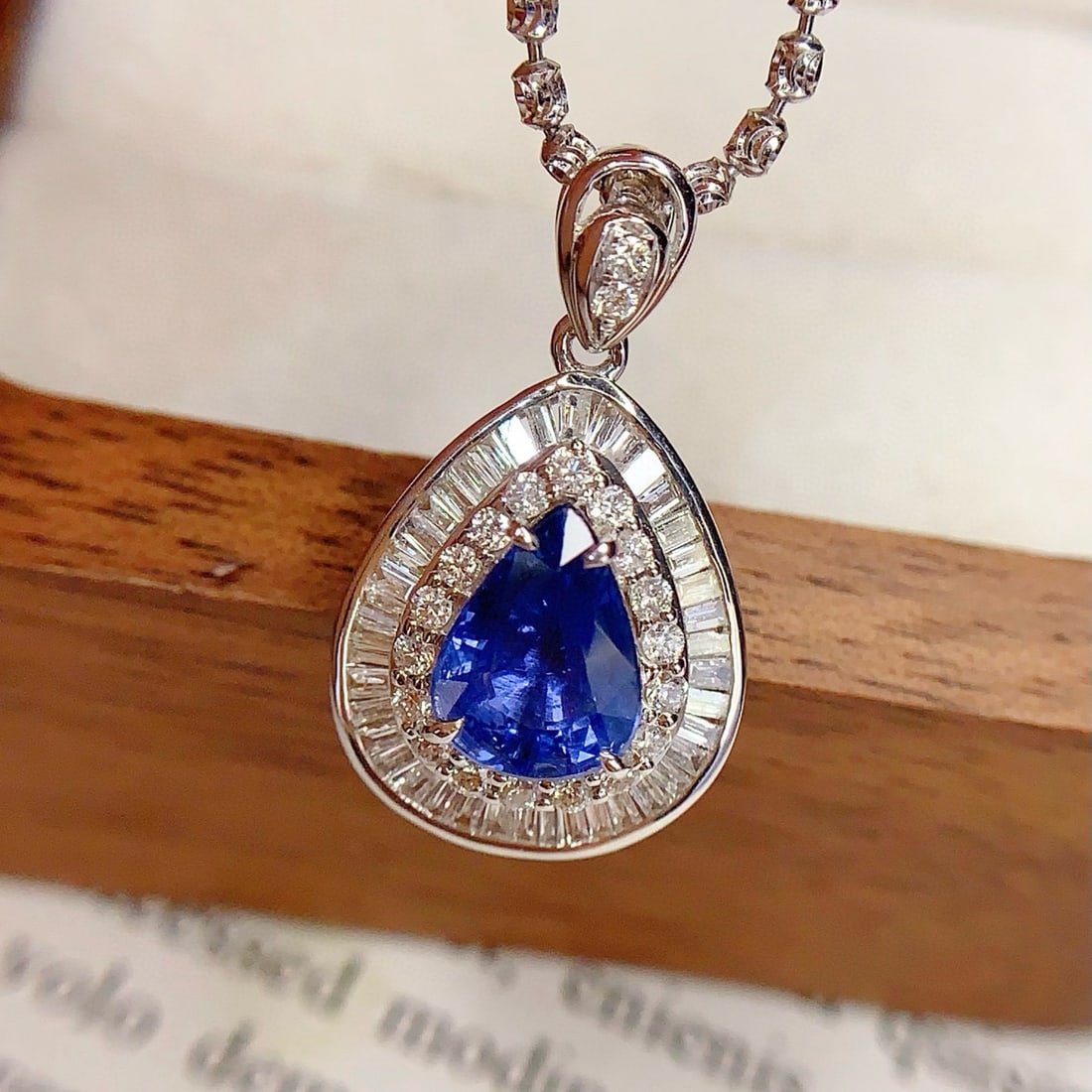 14k Gold 2 Ct Natural Sapphire & Diamond Pendant( Without Chain ) - 6