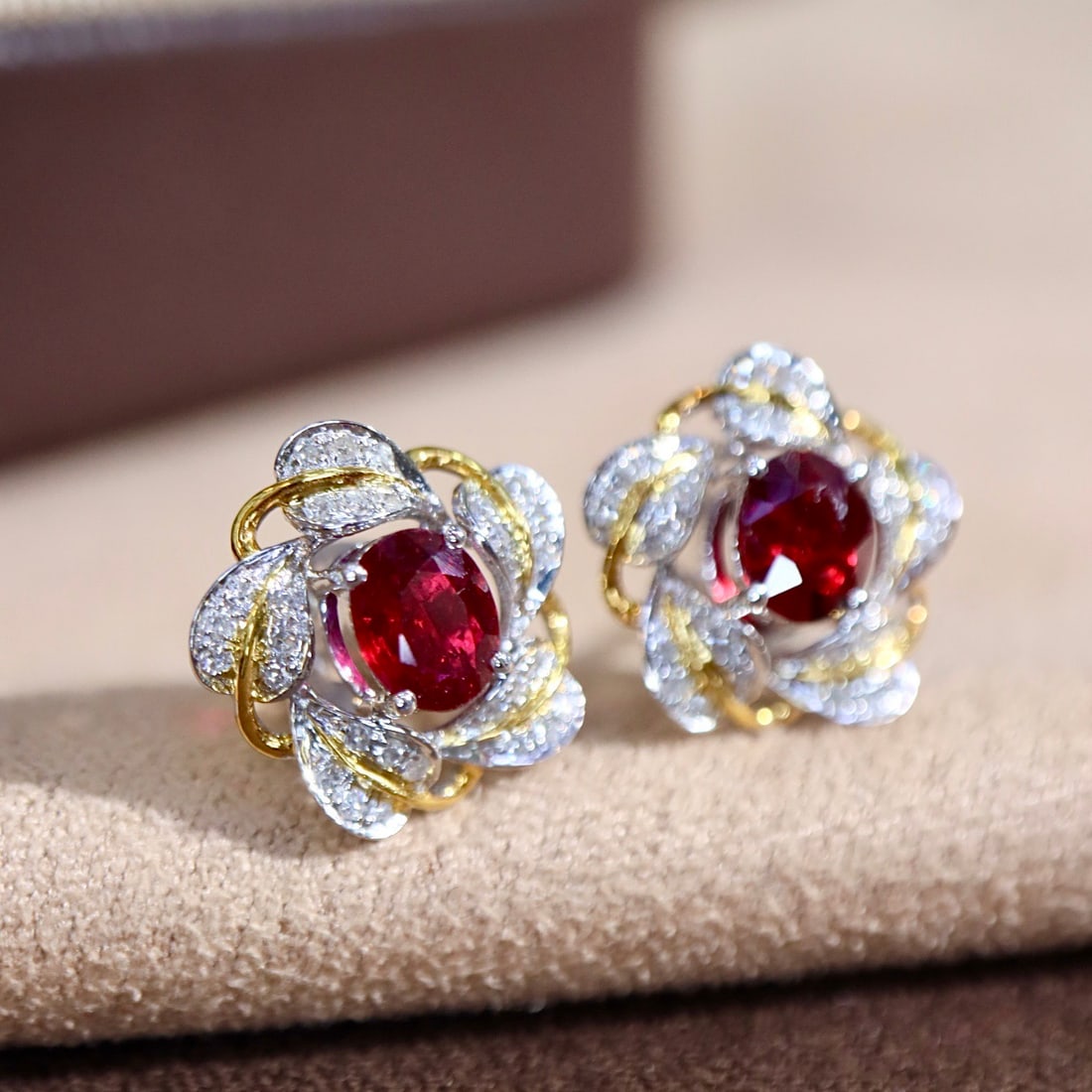 14k Gold 1.13 Ctw Vivid Red Natural Ruby & Diamond Earrings - 2
