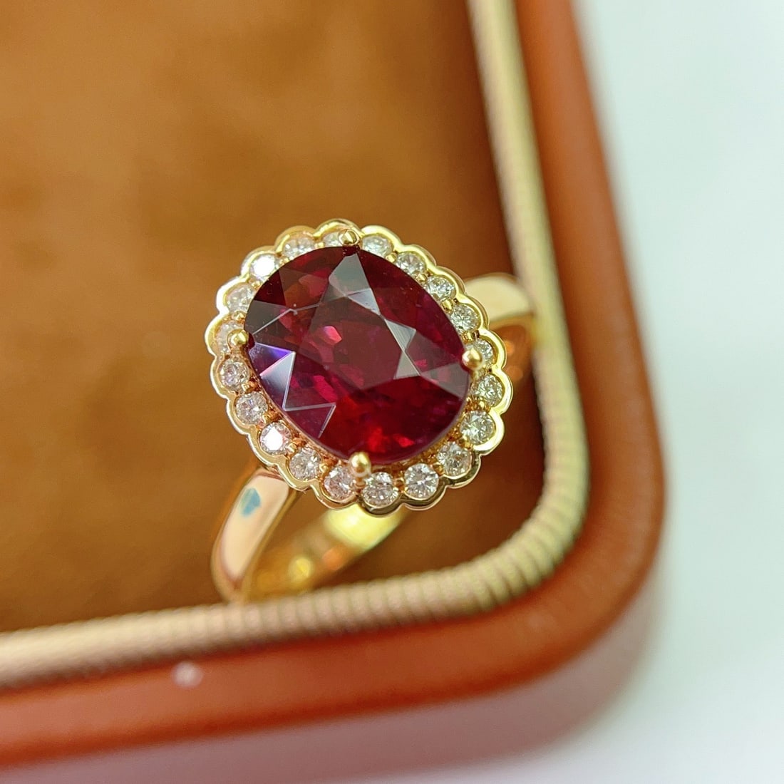 14k Gold 2.25 Ct Natural Tourmaline & Diamond Ring: Ref:231092149 // gold content:14k gold // ring size:7. 25us // // main gemstone:tourmaline // shape:oval // carat weight:2. 25ct // color:red // treatment:natural // // adjacent gemstone 2 : diamond