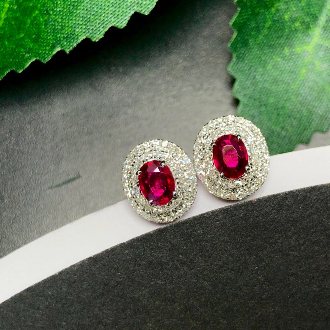 14k Gold 0.82 Ctw Natural Ruby & Diamond Earrings - 2