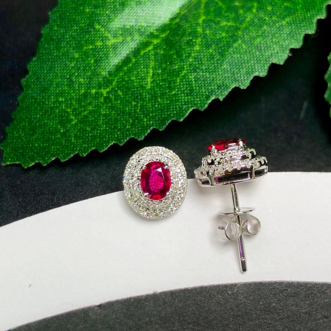 14k Gold 0.82 Ctw Natural Ruby & Diamond Earrings - 3