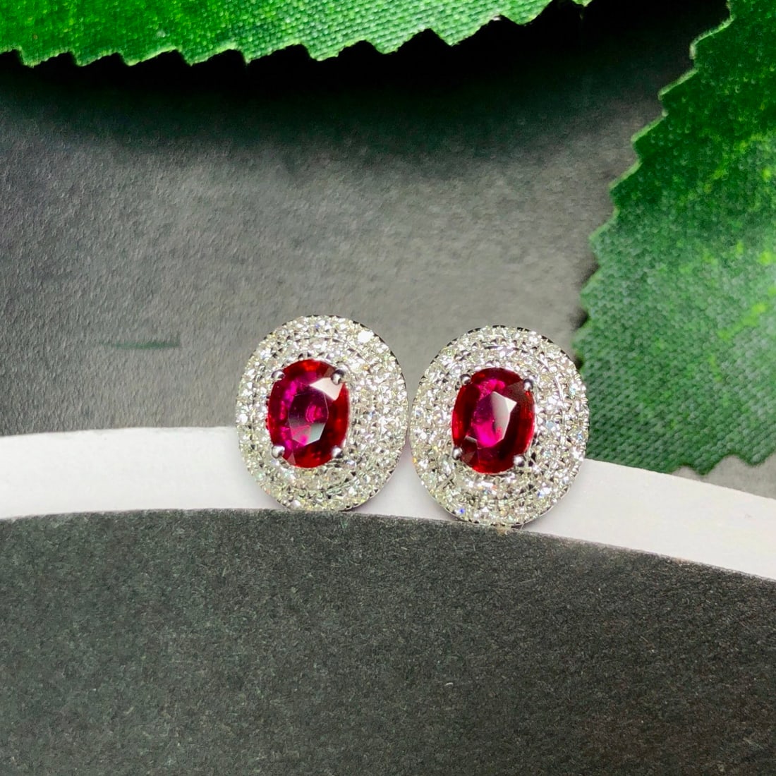 14k Gold 0.82 Ctw Natural Ruby & Diamond Earrings - 5