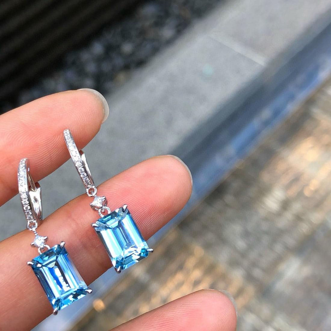 14k Gold 3.97 Ctw Natural Aquamarine & Diamond Earrings - 2