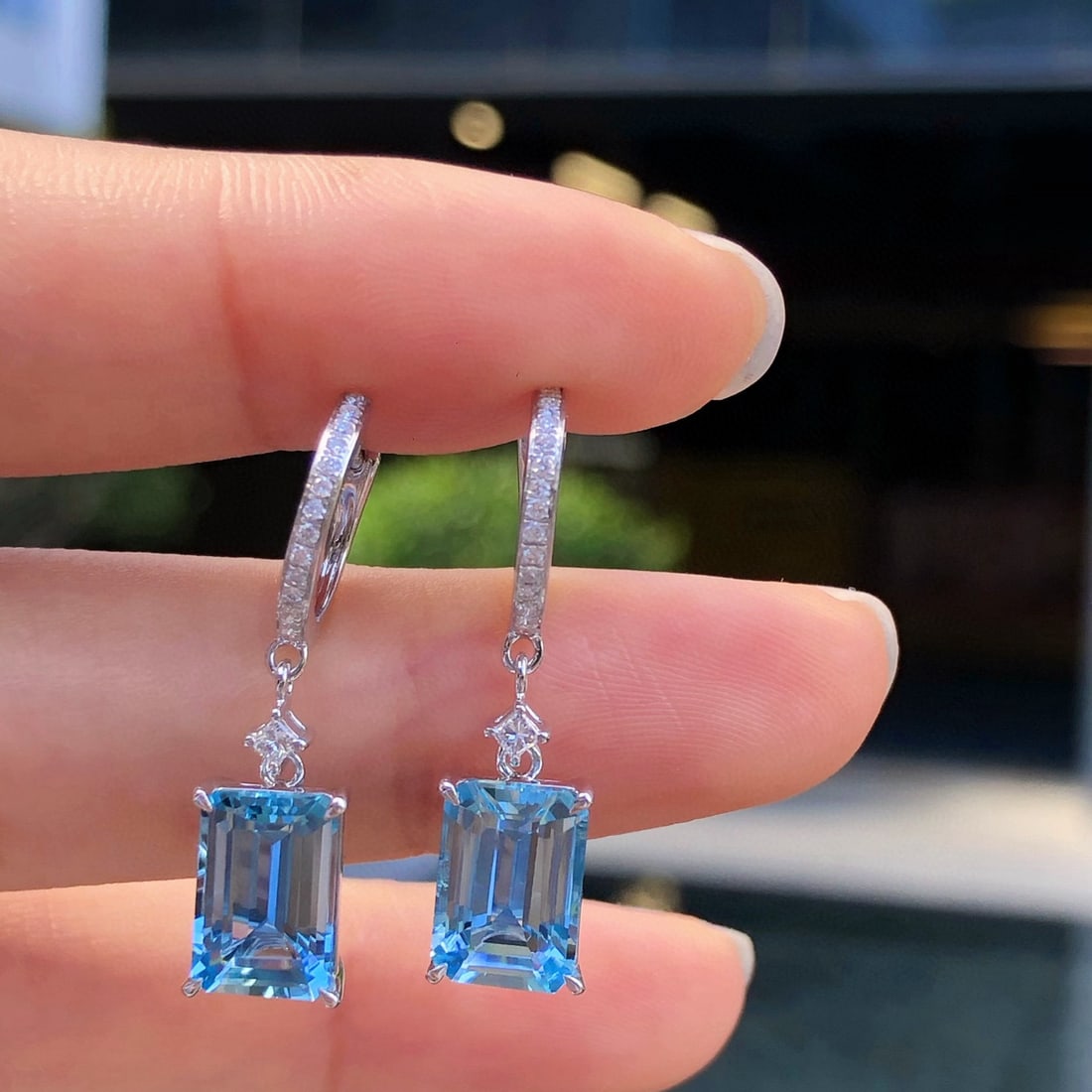 14k Gold 3.97 Ctw Natural Aquamarine & Diamond Earrings - 3