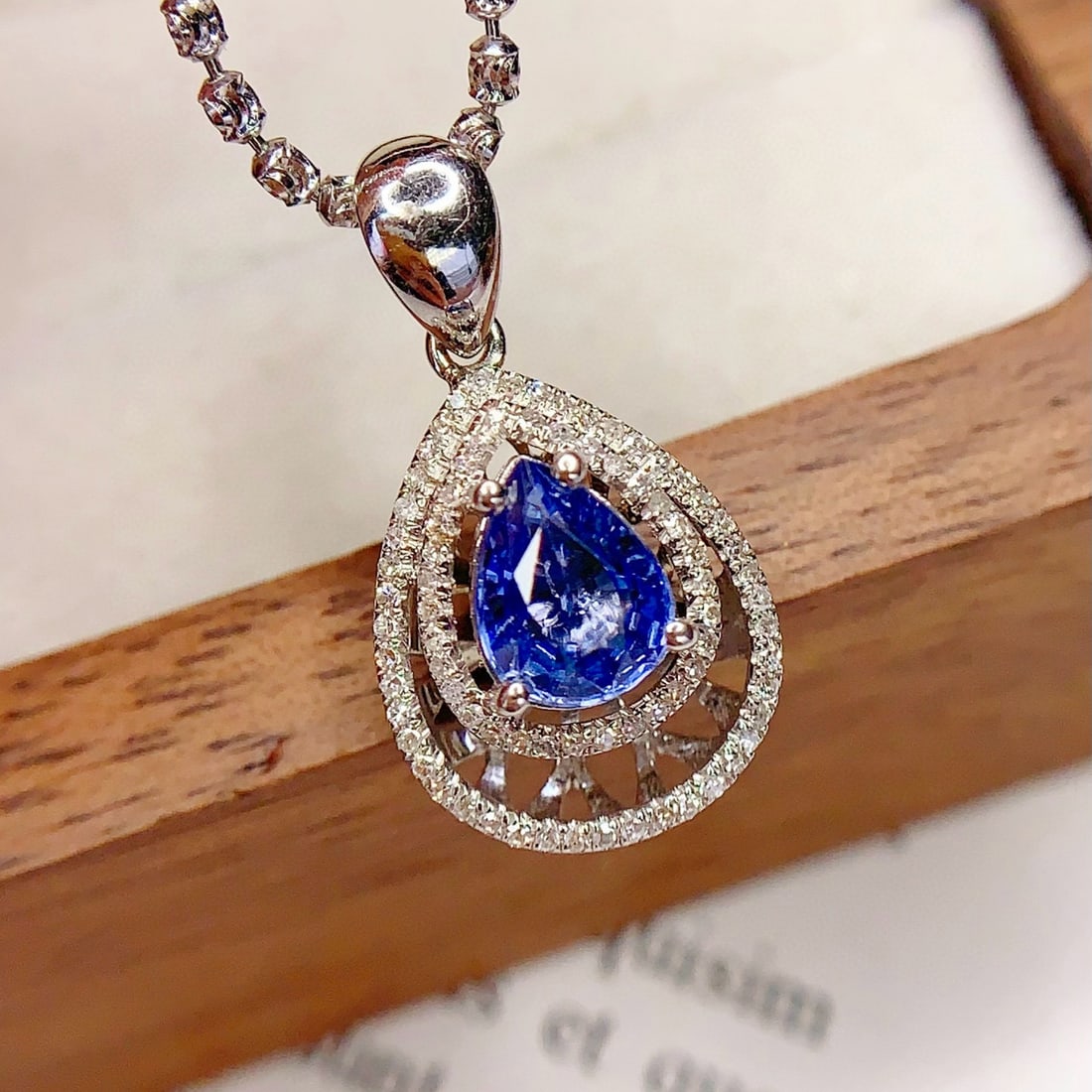 14k Gold 1.3 Ct Natural Sapphire & Diamond Pendant( Without Chain ): Ref:231092158 // gold content:14k gold // main gemstone:sapphire // shape:pear // carat weight:1. 3ct // color:blue // treatment:natural // // adjacent gemstone 2 : diamond // number of stones:72 // s