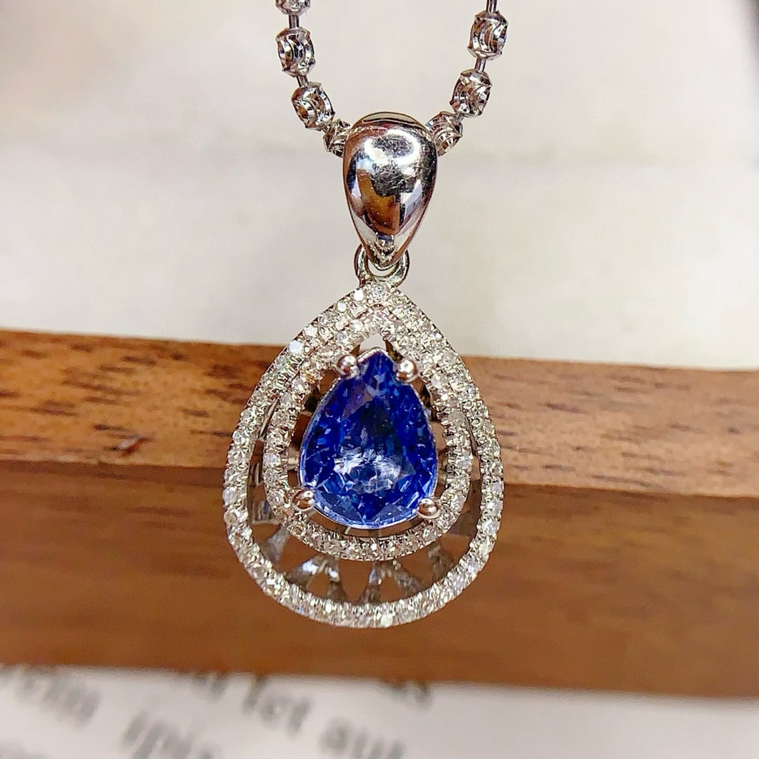 14k Gold 1.3 Ct Natural Sapphire & Diamond Pendant( Without Chain ) - 2