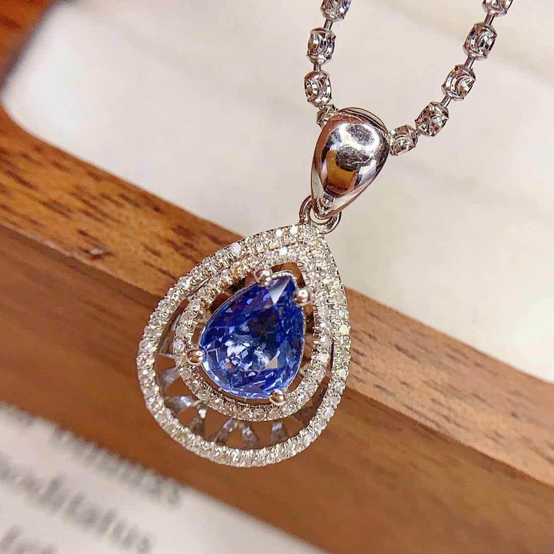 14k Gold 1.3 Ct Natural Sapphire & Diamond Pendant( Without Chain ) - 7