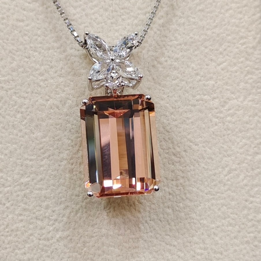 14k Gold 15.93 Ctw Natural Morganite & Aquamarine Pendant( Without Chain ) - 3