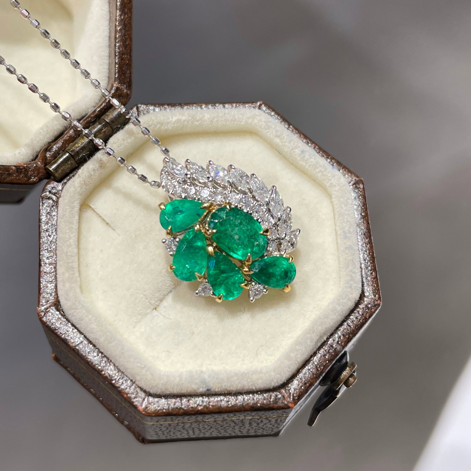 14k Gold 1.07 Ct Vivid Green Natural Emerald & Diamond Pendant( Without Chain ) - 2