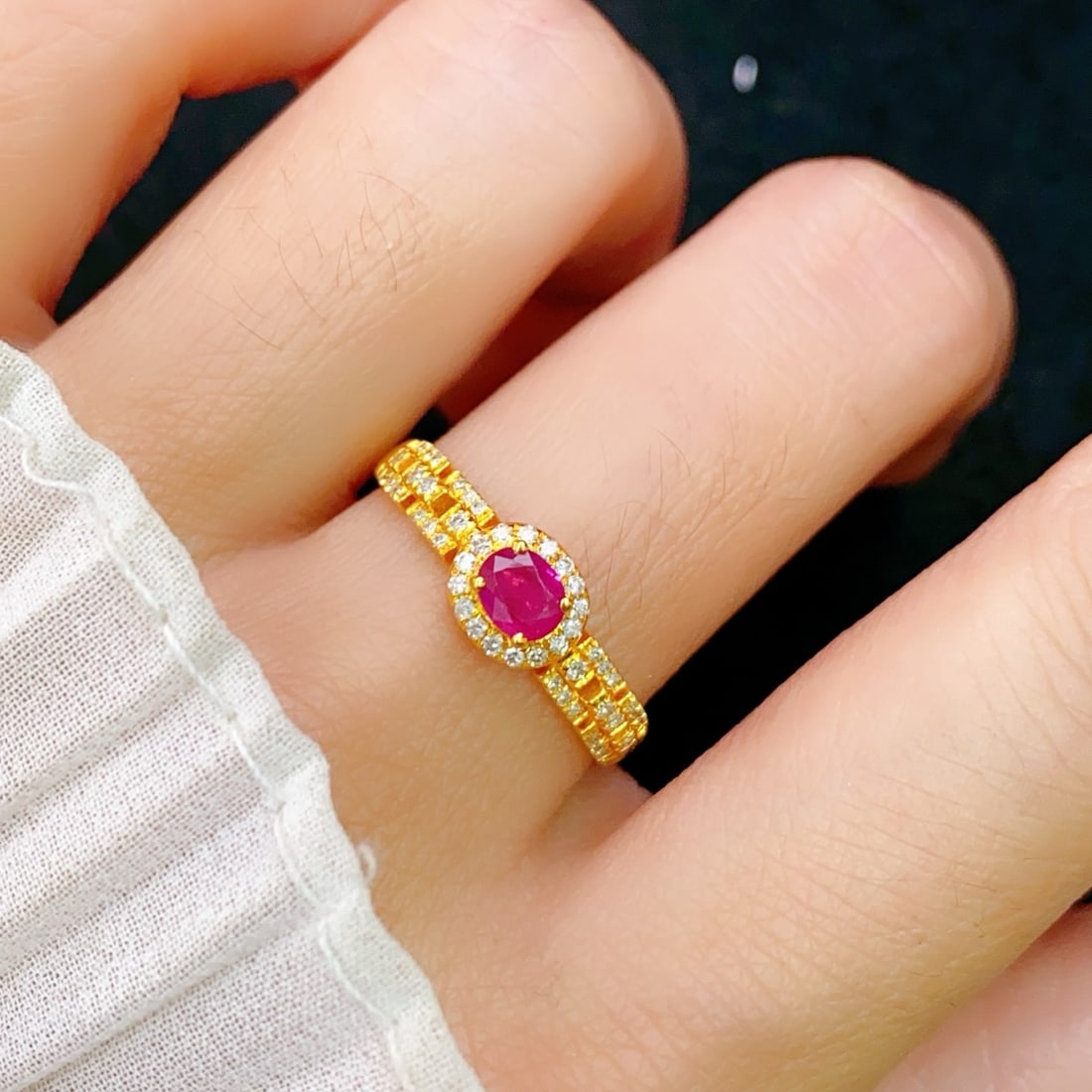 14k Gold 0.45 Ct Vivid Red Natural Ruby & Diamond Ring - 6