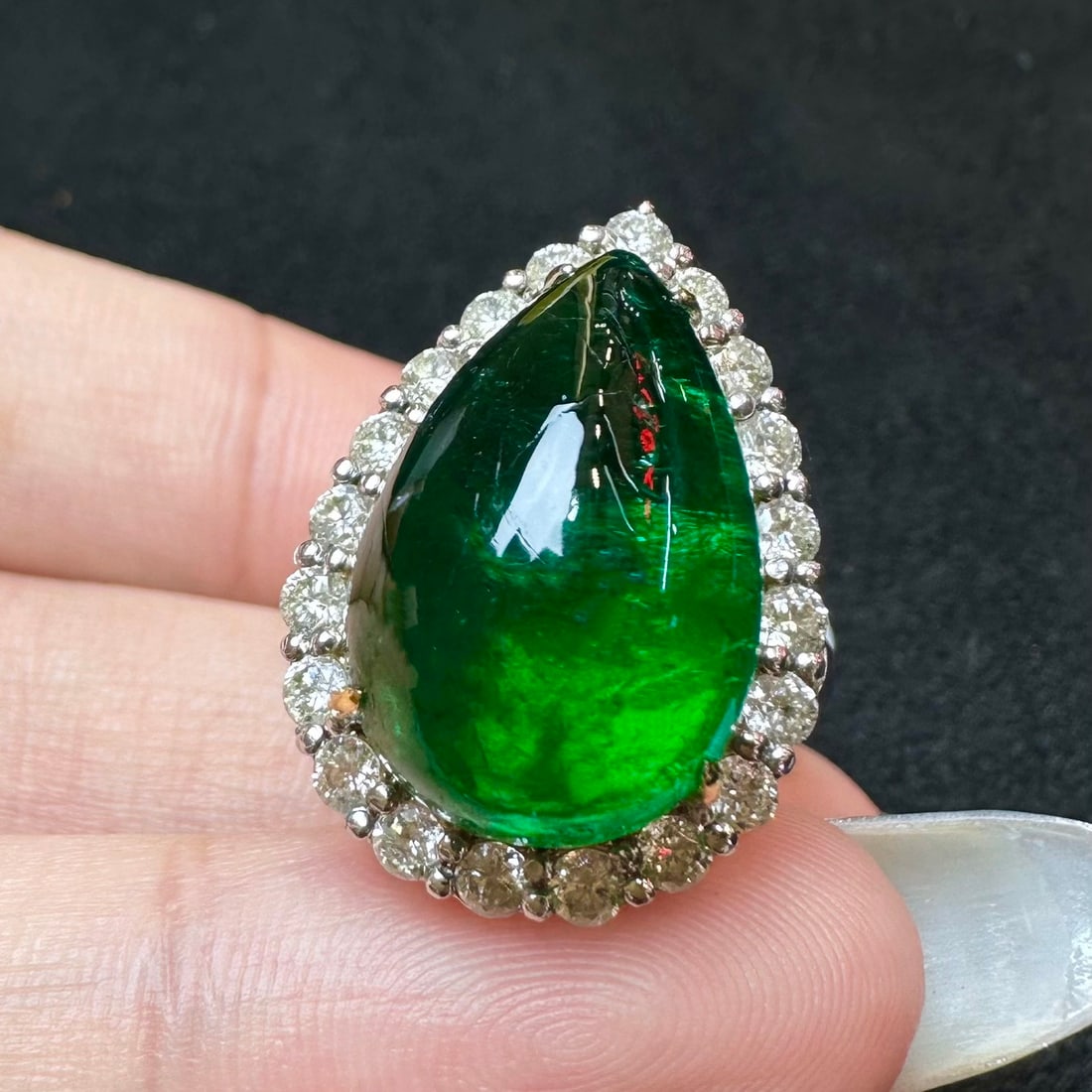 14k Gold 12.85 Ct Vivid Green Natural Emerald & Diamond Ring/pendant( Without Chain ) - 3
