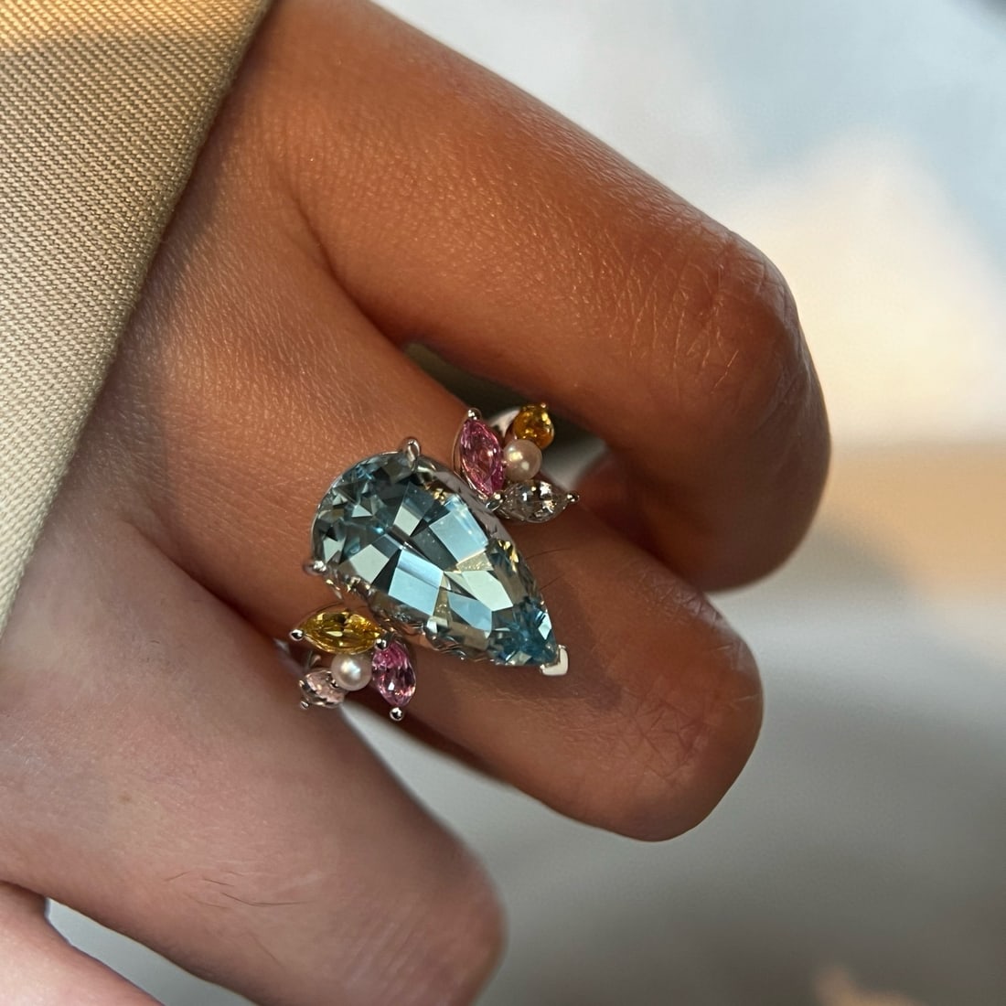 14k Gold 5.86 Ctw Natural Aquamarine & Sapphire Ring - 3