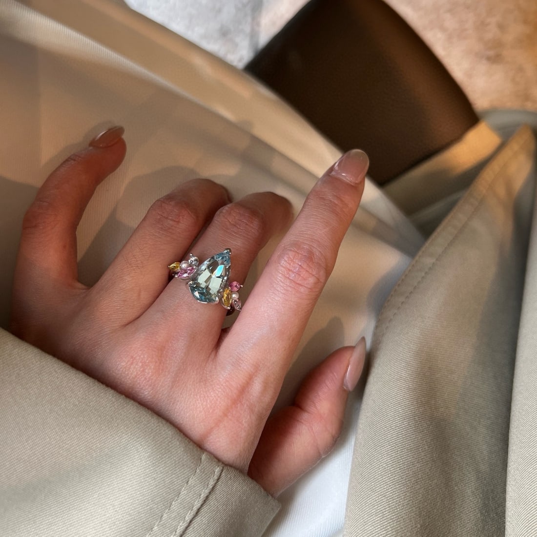 14k Gold 5.86 Ctw Natural Aquamarine & Sapphire Ring - 4
