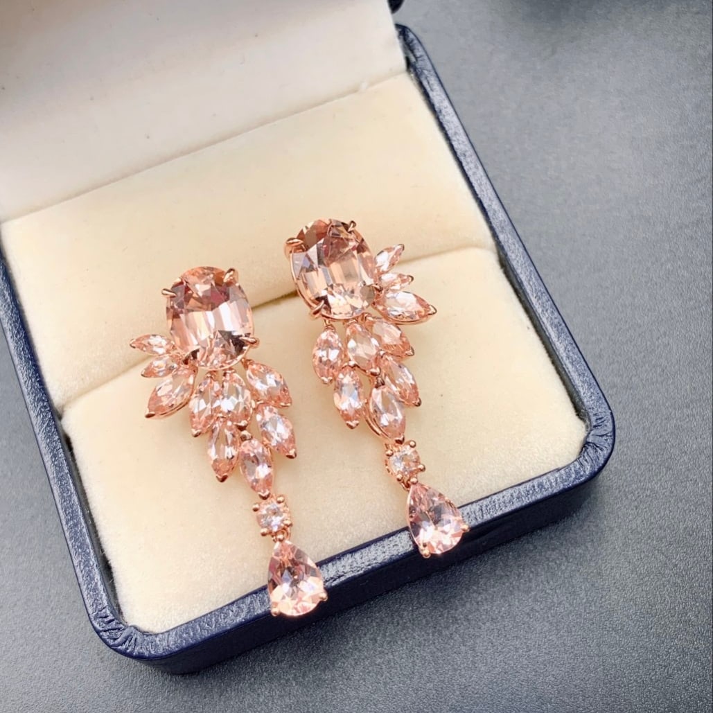 14k Gold 9.83 Ct Natural Morganite Earrings - 2