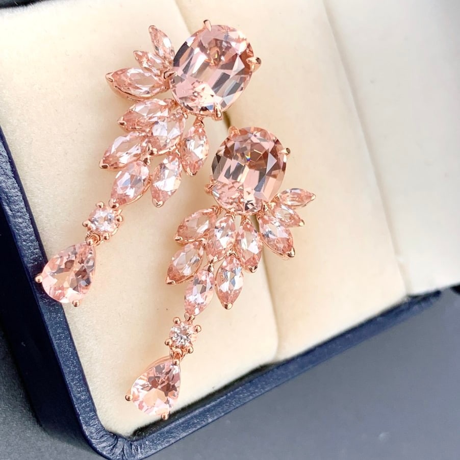 14k Gold 9.83 Ct Natural Morganite Earrings - 3
