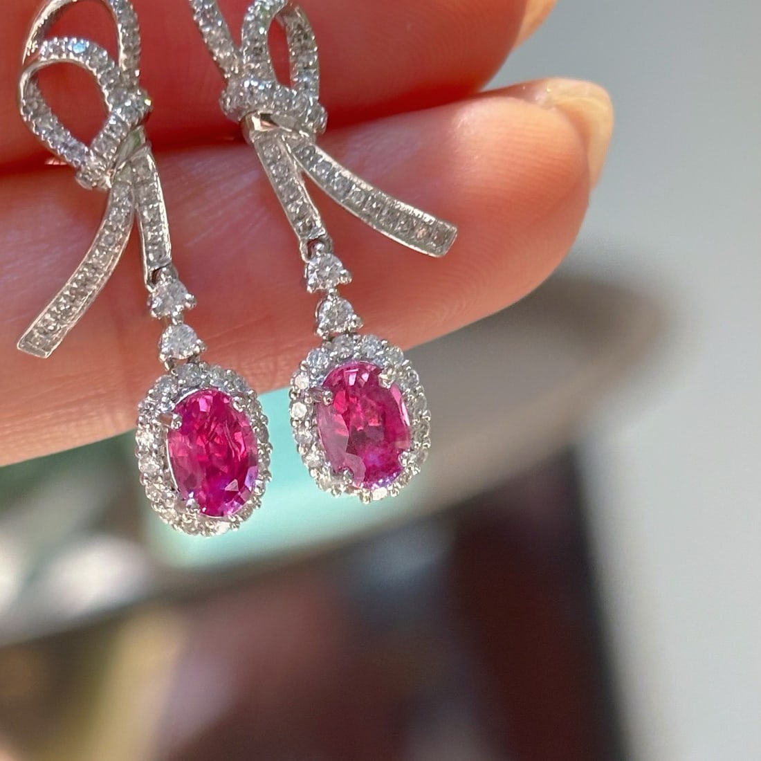 14k Gold 1.1 Ct Natural Padparadscha Sapphire & Diamond Earrings - 2