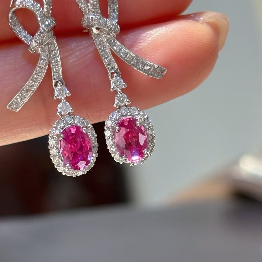 14k Gold 1.1 Ct Natural Padparadscha Sapphire & Diamond Earrings - 3