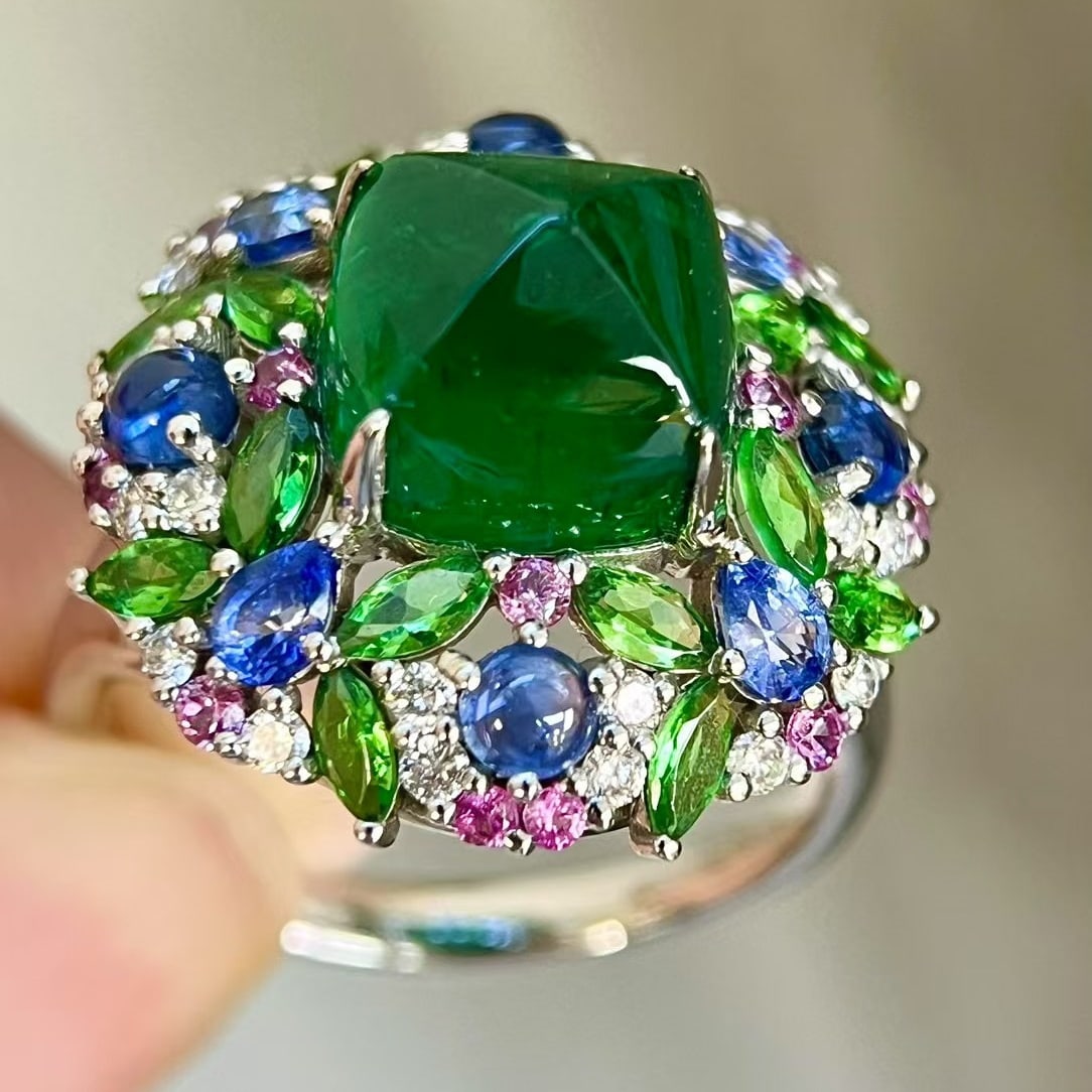 14k Gold 4.93 Ctw Vivid Green Natural Emerald & Diamond Ring - 4