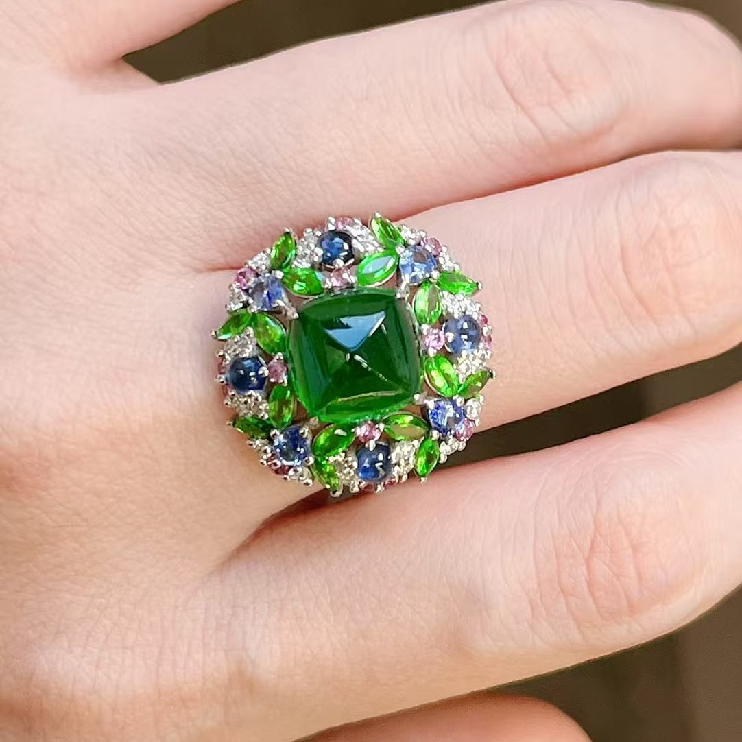 14k Gold 4.93 Ctw Vivid Green Natural Emerald & Diamond Ring - 6
