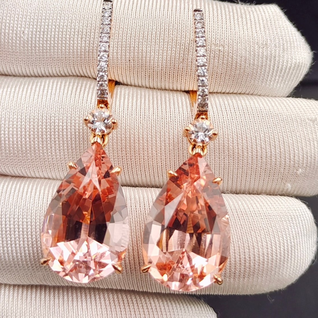14k Gold 21.41 Ctw Natural Morganite & Diamond Earrings - 3