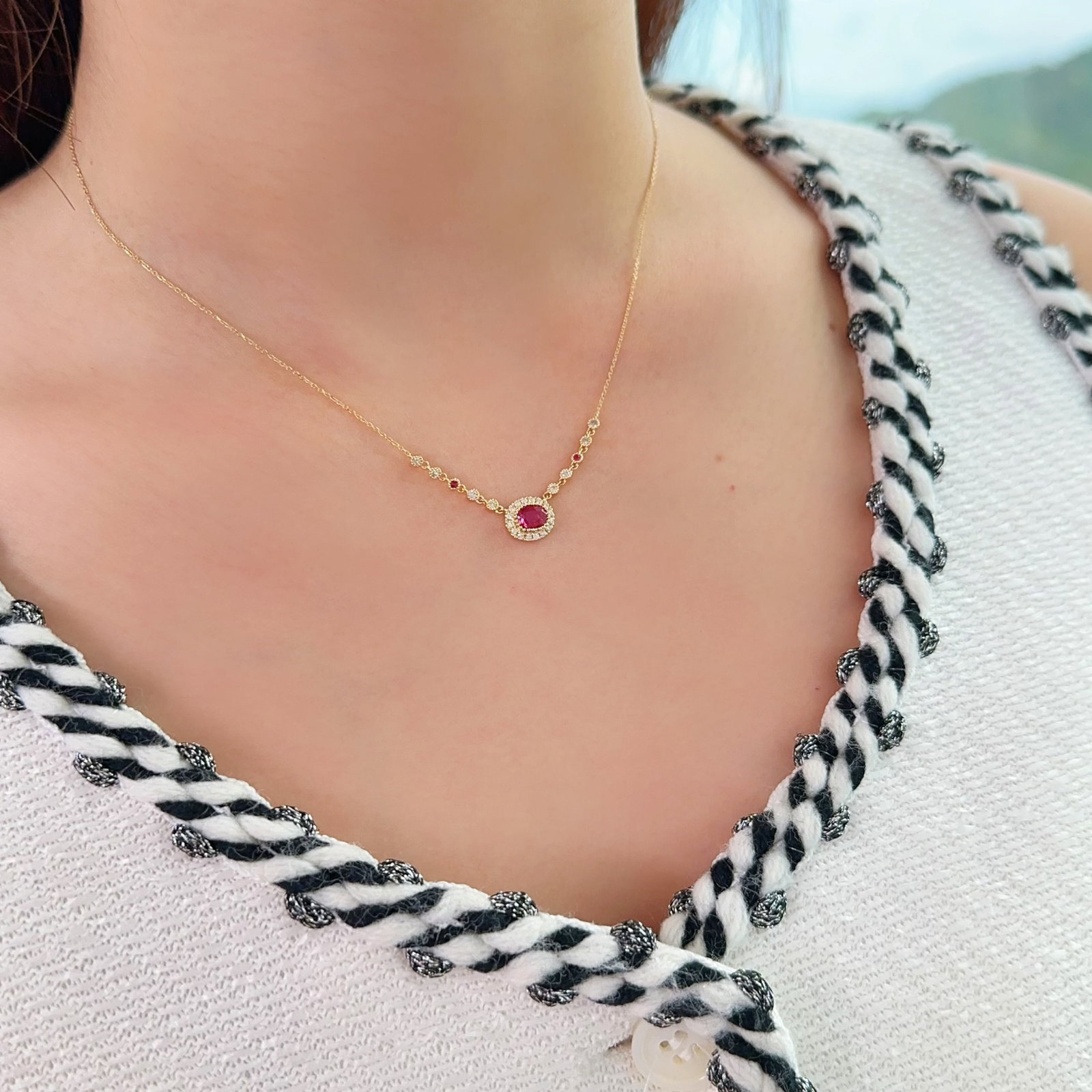 14k Gold 0.69 Ctw Natural Ruby & Diamond Necklace - 3