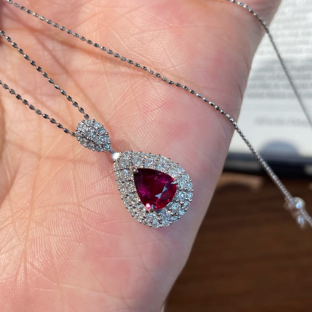 14k Gold 1.03 Ct Natural Ruby & Diamond Pendant( Without Chain ) - 2