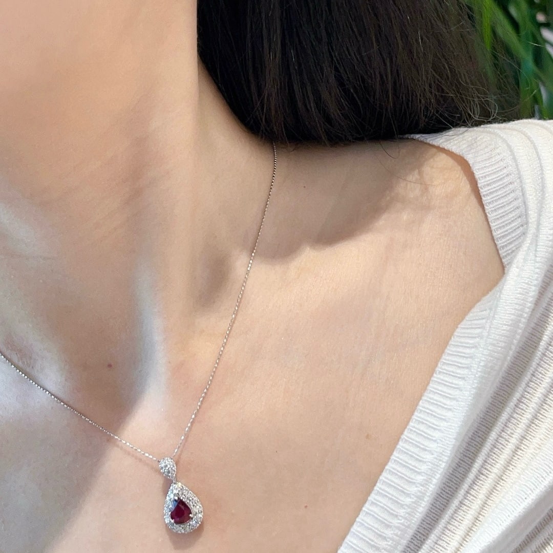 14k Gold 1.03 Ct Natural Ruby & Diamond Pendant( Without Chain ) - 3