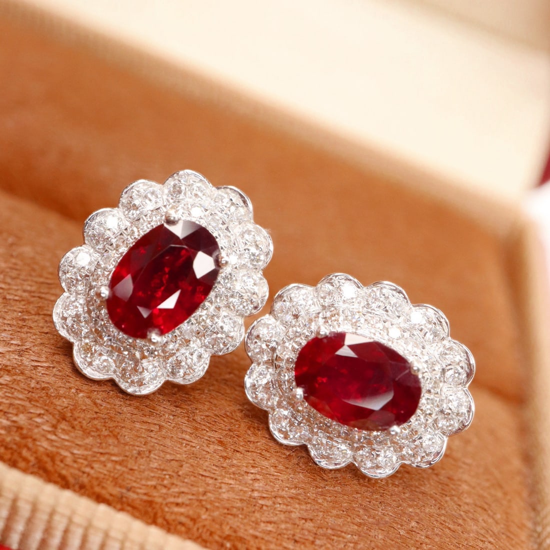 14k Gold 1.54 Ctw Natural Ruby & Diamond Earrings - 2