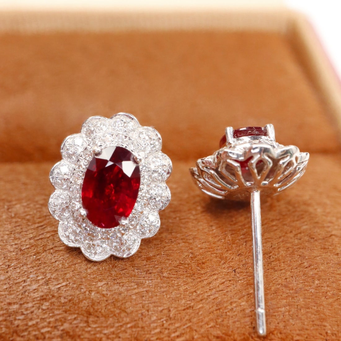 14k Gold 1.54 Ctw Natural Ruby & Diamond Earrings - 3
