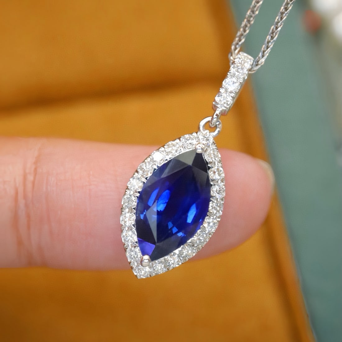 14k Gold 2.14 Ctw Natural Sapphire & Diamond Pendant( Without Chain ) - 2