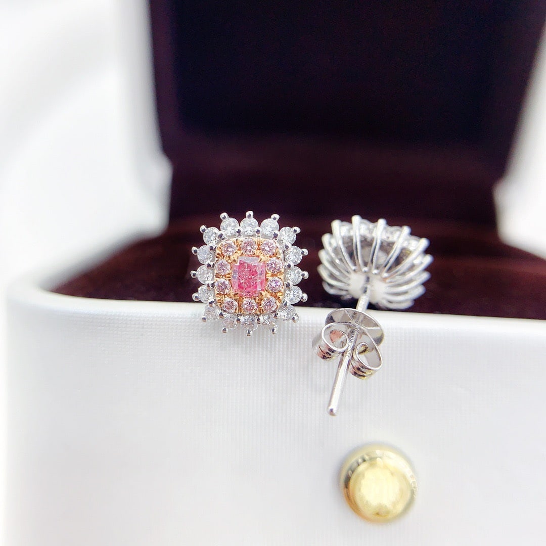 14k Gold 0.66 Ctw Natural Pink Diamond & Diamond Earrings - 3