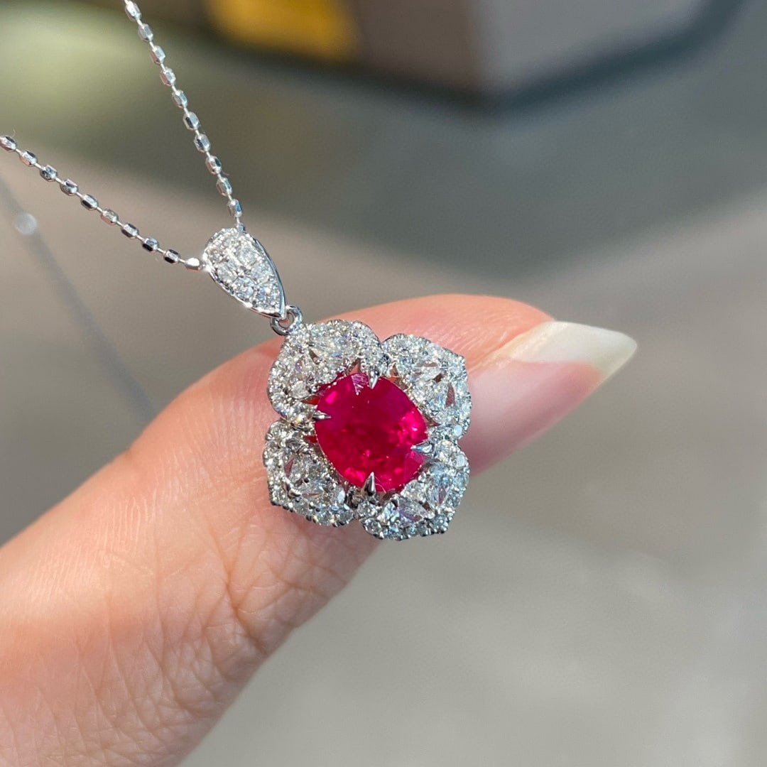 14k Gold 1.20 Ct Natural Ruby & Diamond Pendant( Without Chain ) (1 of 7)