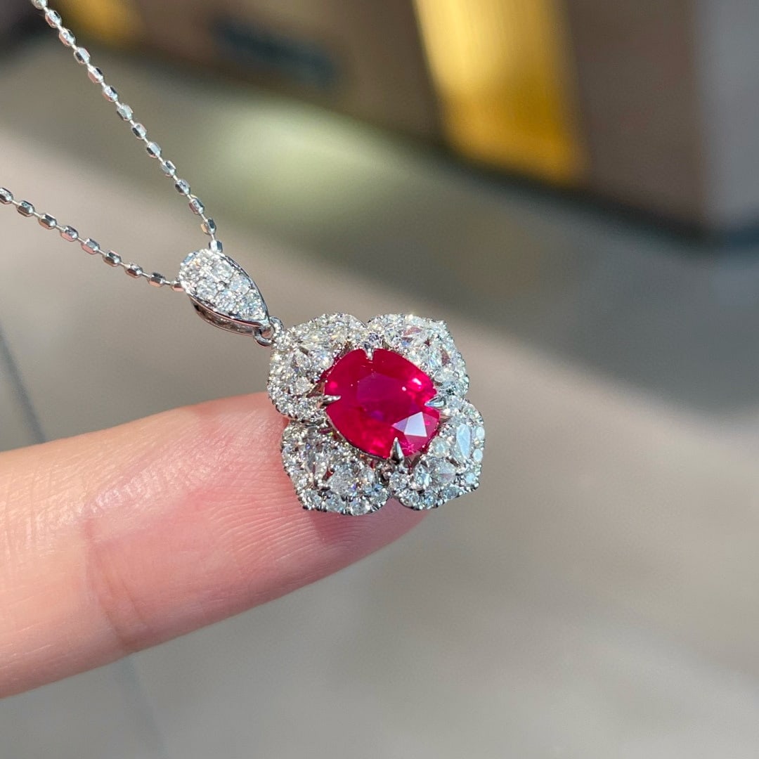 14k Gold 1.20 Ct Natural Ruby & Diamond Pendant( Without Chain ) - 2
