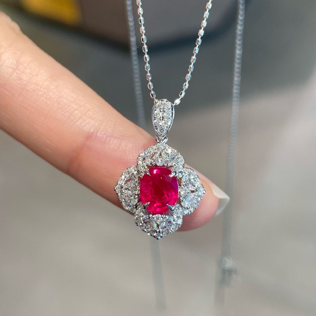 14k Gold 1.20 Ct Natural Ruby & Diamond Pendant( Without Chain ) - 3