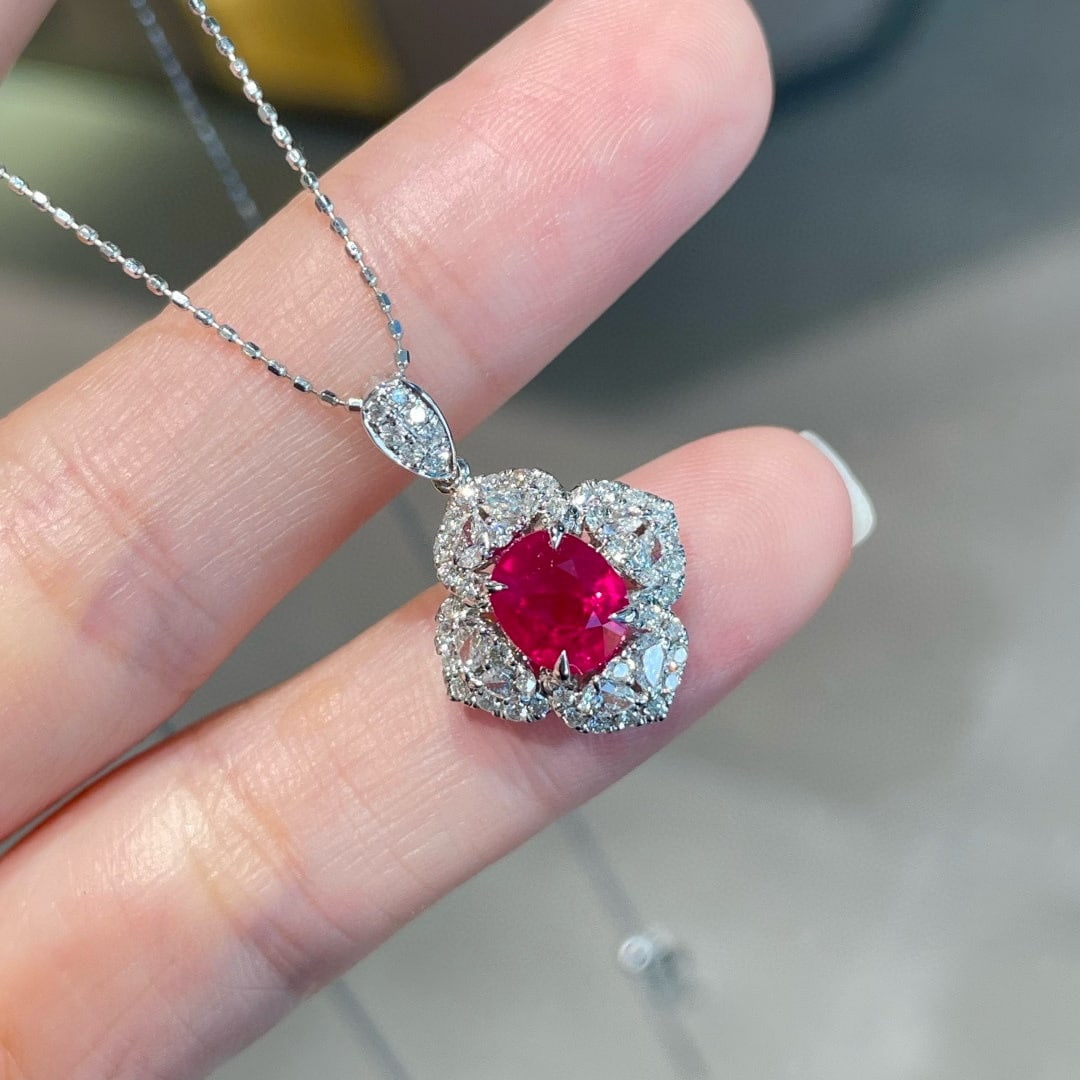 14k Gold 1.20 Ct Natural Ruby & Diamond Pendant( Without Chain ) - 4
