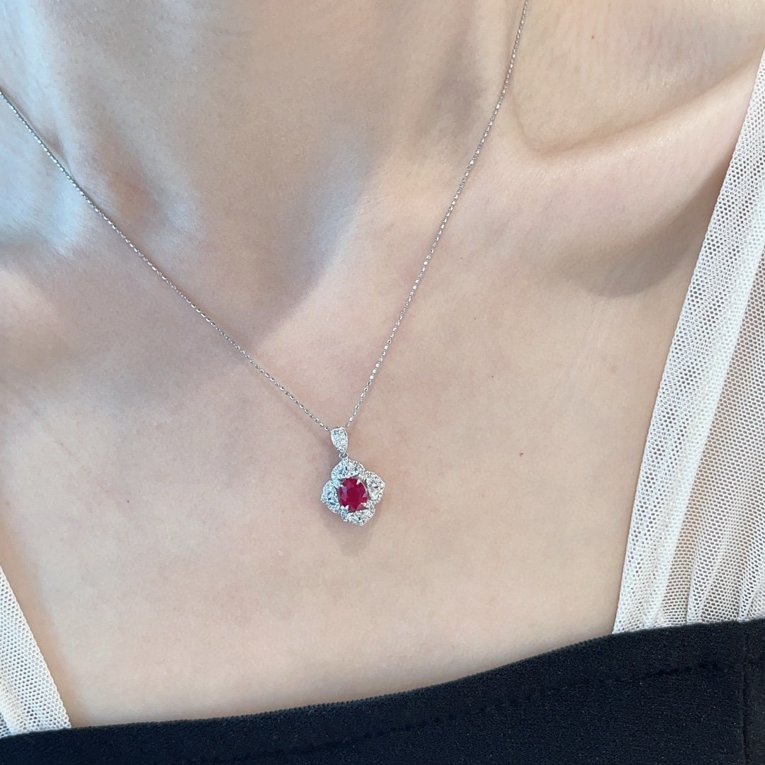 14k Gold 1.20 Ct Natural Ruby & Diamond Pendant( Without Chain ) - 5